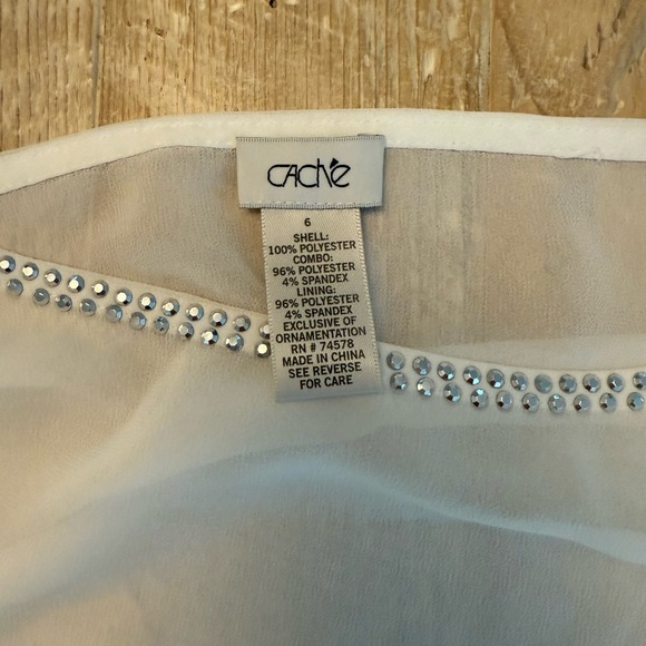 Cache Vintage White Long Sleeve Silver Rhinestone Knee Length Dress 6 - Picture 5 of 7